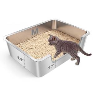 lot 19136 image: Ixaro Low Entry Litter Box for Senior or Disabled and Injured Cats, Stainless Steel High Sided Enclosed Easy Step in Entry-Metal Kitty Litter Box for Kittens, Odor Control (17.7inx13.8inx5.9in)