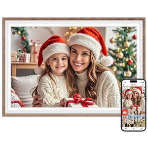 lot 19145 image: Frameo 10.1in Digital Picture Frame, Smart WiFi Digital Photo Frame with 1280x800 HD IPS Touch Screen 32GB Storage Auto-Rotate Wall Mounted, Share PhotosVideos Remotely(BrownandWhite)