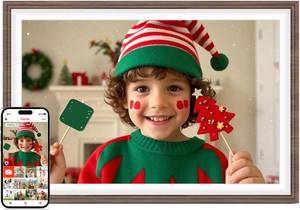lot 19151 image: Frameo 10.1in Wood WiFi Digital Picture Frame with 32GB Memory, 1280 x 800 IPS HD Touch Screen Electronic Photo Frame, Auto-Rotate, Slideshow, Wall Mountable, Share PhotosVideo Remotely Anywhere