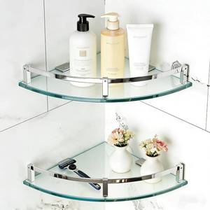 lot 19157 image: WAKLOND Bathroom Shelves, Glass Shelf Wall Mounted Glass Corner Shower Shelf for Bathroom with 304 Stainless Steel Rail (2 Packs)