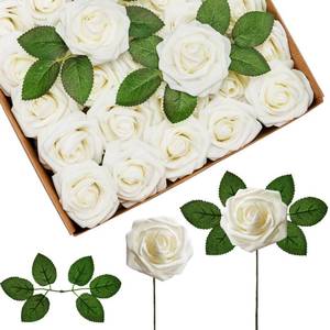 lot 19161 image: InnoGear Fake Roses 50 Pcs Ivory White Flowers Artificial Faux Foam Floral
