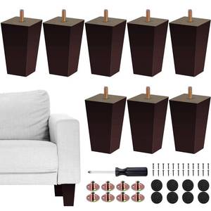lot 19165 image: TURSTIN Set of 8 Furniture Legs 4 Inch Square Solid Wood Couch Legs Replacement Sofa Legs Mid Century Furniture Feet for Armchair Bed Dresser Cabinet Include Installation Hardware, Brown
