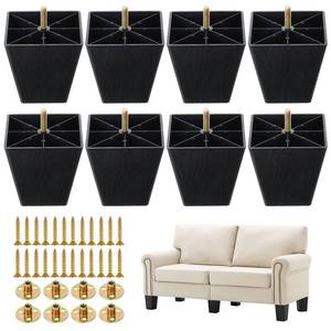 lot 19168 image: 8 Pack 4 Inch Furniture Legs Plastic Sofa Coach Legs Square Tapered Feet Sofa Legs with T-Nuts Screws for Legs Sofas Chairs Cabinets Dressers Beds, Black