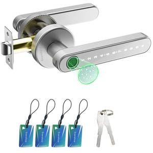 lot 19169 image: Evanshow Fingerprint Door Lock Biometric Door Knob with Keypad Keyless Entry, Door Locks for Bedrooms, Home Hotel Office Apartment Silver