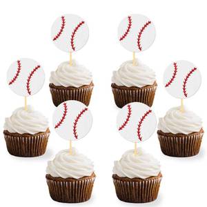 lot 20131 image: 24Pcs Baseball Cupcake Toppers Baseball Player Cake Picks