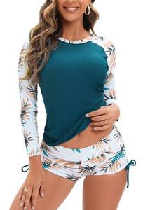 lot 20139 image: Womenfts Long Sleeve Rash Guard Two Piece Swimsuit with Built in Bra Large