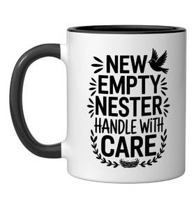 lot 20149 image: New Empty Nester Handle With Care, Empty Nest Dad And Mom Ceramic Mug, BlackWhite, 11oz