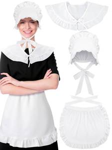 lot 20157 image: Suhine 3 Pcs Colonial Bonnet Shawl Apron Accessories White,Classic Style