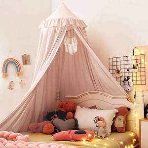 lot 20160 image: Kertnic Decor Princess Canopy for Girls Bed, Soft Smooth Playing Tent Canopy Room Decoration Castle, Dreamy Mosquito Net Bedding, Reading Nook Canopies in Home (Pink-Ruffle)
