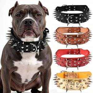 lot 20166 image: Spiked Dog Collar � 2 Inch Wide Leather Dog Collar with Spikes for Medium Large Dogs, Punk Style Croc Pattern Protective Collar for Pitbull Mastiff Rottweiler (Black, XXL)
