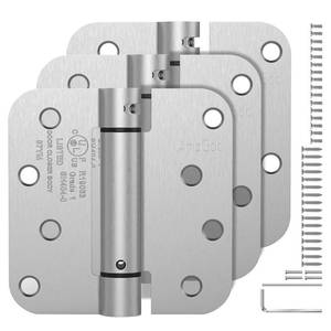 lot 20167 image: AmzGod 3 Pack Self Closing Door Hinges, 4 Inch Spring Loaded Door Hinges, UL Listed Adjustable Tension Gate Hinges for Garage, Exterior, Front Back Door, 58ftft Radius Corners, Brushed Nickel
