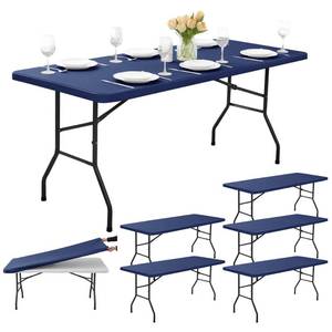 lot 20169 image: RichSets Fitted Tablecloths for 8ft Rectangle Tables with Elastic, 6 Pack