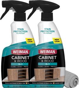 lot 20197 image: Weiman Cabinet and Wood Cleaner, Shine, Clean and Protect Spray - For Wood Cabinets, Furniture, Tables, Baseboards, Trim and more, 16 oz, 2 PACK with MicroFiber Towel