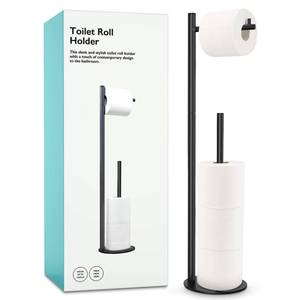 lot 20200 image: Toilet Paper Holder Stand, Bathroom Free Standing with Storage, Black