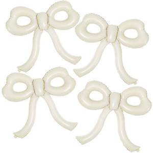 lot 20209 image: 4 Pcs Bow Birthday Decorations Cream Bow Balloons for Girl Women Bow Themed Party Decorations Giant Foil Beige Balloons for Birthday Baby Shower Gender Reveal Wedding Decor Party Supplies