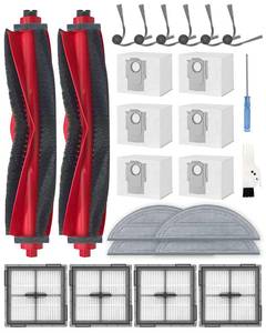 lot 20215 image: iRobacc 24 Pcs Accessories Kit for Roborock Q10 S5 Robot Vacuum Cleaner, Replacement Parts with 2 Main Brush, 6 Side Brushes, 4 HEPA Filters, 6 Dust Bags, 4 Mop Pads, 1 Cleaning Brush