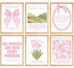 lot 20221 image: QLDENIX 6PCS 8x10in Pink Christian Canvas Wall Art Bible Verses Posters