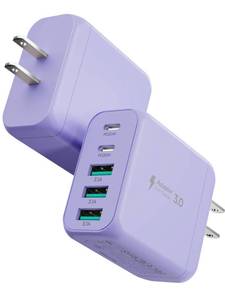 lot 20239 image: USB C Charger Block,EIZLXQ 1-Pack Type C Charger Fast Charging,50W 5-Port USB Wall Chargers Multiport Type C Charging Block Cube for iPhone 17 16 15 14 13 12 11 Pro Max XS,iPad,SamsungandMore-Purple