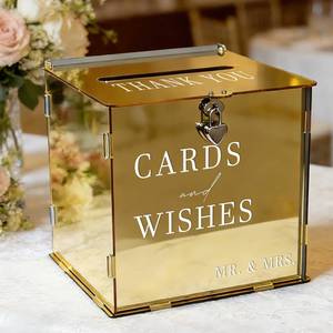 lot 20243 image: SOFARKKT Acrylic Gold Card Box with Slot and Lock, Metallic Golden Classy Wedding Card Boxes for Reception, Large Money Gift Cards Box for Party Engagement Bridal Shower Luxury Wedding Table Decor