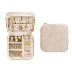 lot 20255 image: TAIMY Velvet Travel Jewelry Box with Mirror Unisex Portable Jewelry Organizer for Rings Earrings Necklaces Compact Gift Ready Velvet Case for Women and Men (BeigeNo mirror, No Mirror)