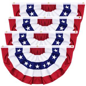 lot 20257 image: 4 Pack 3x6 FT USA Pleated Fan Flag 4th of July Decorations, American Bunting Flag Memorial Day Outdoor Patriotic Half Fan Flags Banner Fourth of July Independence Day Outside Red White and Blue Decor