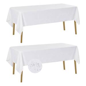 lot 20269 image: Fokitut 2 Pack Waterproof Rectangle Tablecloth, 60x120 Inch,Stain Resistant and Wrinkle Polyester Table Cloth, Fabric Table Cover for Kitchen Dining, Wedding, Party, Holiday Dinner-White