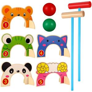 lot 20270 image: Toddmomy Animal Wooden Croquet Set for Kids - Complete Family Indoor Outdoor Game with 5 Animal Wickets and 2 Mallets - Safe Educational Learning Toy and Gift for Toddlers Boys Girls 3-6