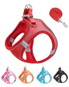 lot 20272 image: JUFOO XXXS Red Soft Mesh Dog Harness and Leash Set,No Escape Puppy Harnesses for Training Walking Reflective Adjustable Puppy Vest for Small Medium Dogs, Cats (Red, XXXS)
