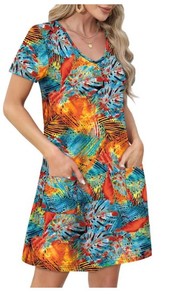 lot 4500 image: Womenfts Dress Tropical Leaf Print Size Tag Missing - Likely large