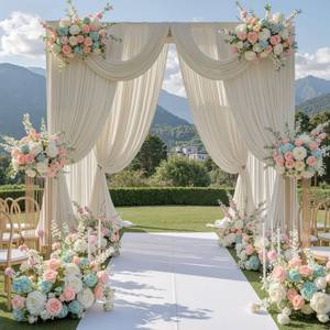 lot 1766 image: 40 ft x 10 ft Wrinkle Free Beige Backdrop Curtain for Parties, 8 Panels 10ft Polyester Beige Photo Backdrop Drapes for Graduation Birthday Wedding Party Stage Curtains