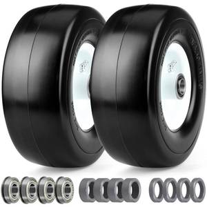 lot 1767 image: 9x3.50-4 Flat Free Lawn Mower Tires, Flat Free Tires and Wheel With 58 or 34 Precision Bearings and 3.5-4.4 Center Hub, Solid Smooth Tire for Zero-Turn Lawnmowers��Load 265lbs, 2 Pack White