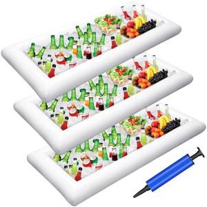 lot 1768 image: Jasonwell 3 PCS Inflatable Serving Bars Ice Buffet Salad Serving Trays Food Drink Holder Cooler Containers Indoor Outdoor BBQ Picnic Pool Party Supplies Luau Cooler w Drain Plug