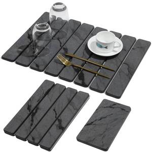 lot 1770 image: 2 PCS Stone Dish Drying Mat for Kitchen Counter,Quick Dry Stone Dishes Mats,Marbled Water Absorbing Diatomaceous Earth Drying Pad for Countertop Bottles Utensils Cups��Dark Gray 20�14 & 8x4��