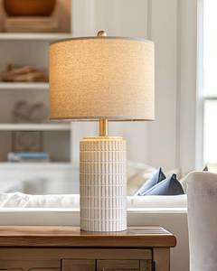 lot 1777 image: PoKat 23 Bedside Table Lamp for Bedroom Nightstands, Modern Ceramic Decor