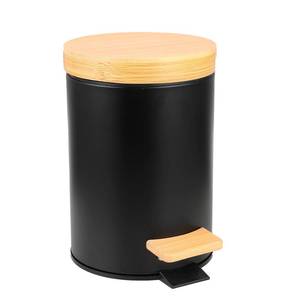lot 1778 image: ODJSY Small Bathroom Trash Can with Natural Bamboo Lid Soft Close��3 Liter  0.8 GallonStainless Steel Garbage Can with Removable Inner Bucket andStep Pedal��Black��