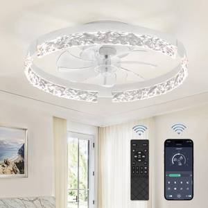 lot 1779 image: LEDIARY 20 Low Profile Ceiling Fans with Lights, APP & Remote, White