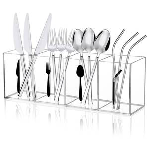 lot 1793 image: QEEYON 4 Section Acrylic Cutlery Storage Organizer Bin with Straw Holder