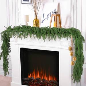 lot 1794 image: Hananona 2Pcs 9Ft Artificial Norfolk Pine Garlands, Real Touch Winter Pine Garland, Green Artificial Greenery Garland for Table, Mantle, Wall, Indoor, Outdoor Christmas Decorations (2, 9 FT)