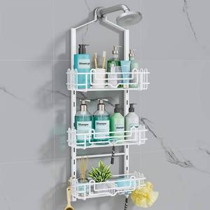 lot 1820 image: Consumest Shower Caddy Hanging �� Rustproof Over Shower Head Hanger with Soap Holder and Hooks, Anti-Slip Shower Shelves for Storage, Bathroom Organizer for Apartment, Dorm, White