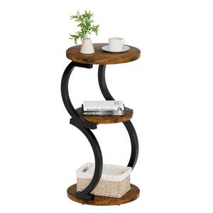 lot 1832 image: Small Side Table, 3-Tier Round End Table for Small Spaces, Rustic Brown