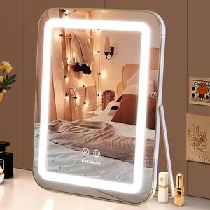 lot 1840 image: halumao Vanity Mirror with Lights, 14.5 Light Up Makeup Mirror, LED Makeup Mirror with Lights for Bedroom Tabletop, Smart Touch Control 3 Colors Dimmable, 360° Rotation