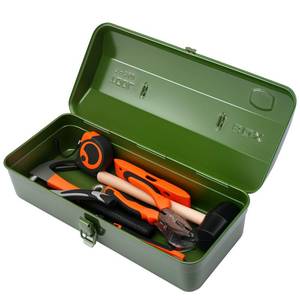 lot 1844 image: 15 Inch Metal Tool Box with Lock - Portable Heavy Duty Workshop Tool Storage Case with Handle, Locking Hardware Organizer Box for Tools, Screws & Parts