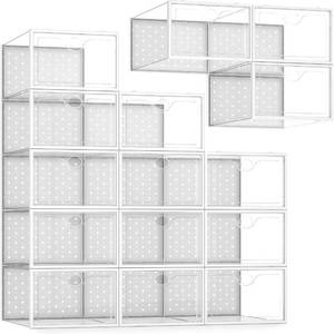 lot 1845 image: Pinkpum 15 Pack X-Large Shoe Storage Boxes, Shoe Organizer Clear Stackable