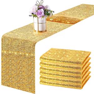 lot 1846 image: 6 Pieces 12 x 108 Inches Sequin Table Runners Glitter Sequin Runner Rectangular Table Runner Cloth for Christmas New Year Birthday Wedding Holiday Party Decorations (Gold)