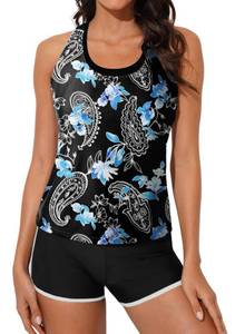 lot 2000 image: Aleumdr Three Piece Tankini Set for Women Modest Swimwear Black Large