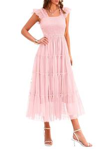 lot 2003 image: PRETTYGARDEN Womens Summer Smocked Midi Tulle Dress, Light Pink,M