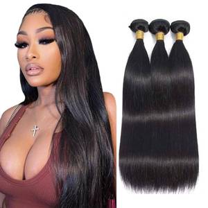 lot 2004 image: Straight Bundles Human Hair 1B Straight Bundles 18 20 22 Inch Unprocessed Virgin Mxied Length Natural Black Bundle Hair Extensions 50 Gram Per Bundle