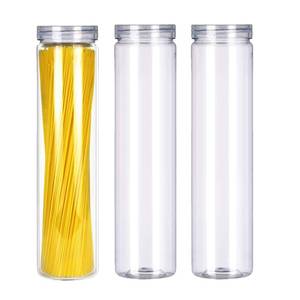 lot 2016 image: A 3Pcs Clear Plastic Food Storage Jar with Lid, Plastic Spaghetti Pasta Containers with Screw on Lids for Dry Goods, Noodles, Spices and More