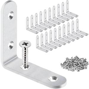 lot 2036 image: LuckIn 20-Pack Corner Brace 2.5 x 2.5, Heavy Duty Brushed Stainless Steel Thick L Brackets, Joint Right Angle Brackets with Screws for Wood Tables, Dressers, Chairs and Shelves