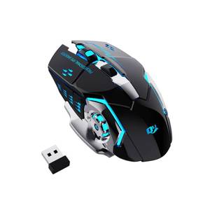 lot 2045 image: QELIROKY New 2.4G Wireless Rechargeable Gaming Mouse Silent Click with 6 Buttons, 3 Adjustable Levels DPI, Colorful LED Lights for Laptop, iPad, MacOS, PC, Windows, Android (Black)